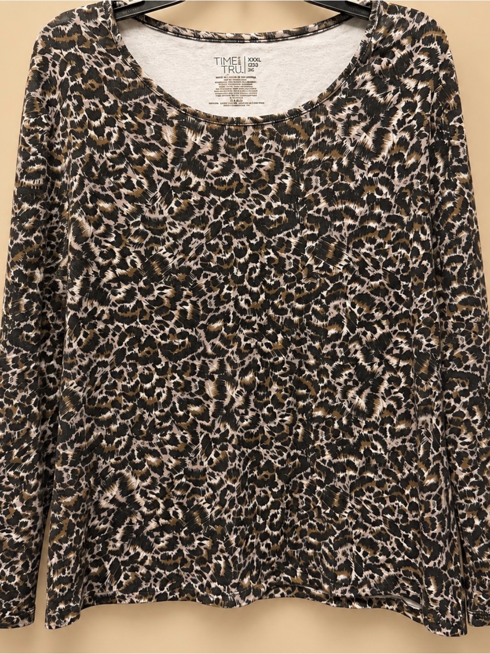 Time and Tru Brown and Black Leopard Print Long Sleeve Top